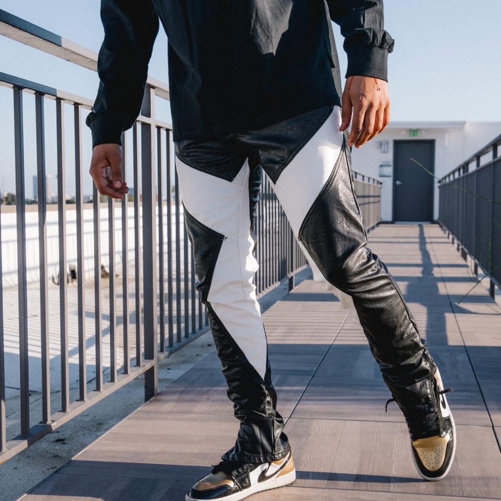 MNML S192 Leather Denim Pants -Black/White | 29